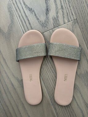 TKEES Blush Neutral Slide Sandals with Sparkling Silver Strap